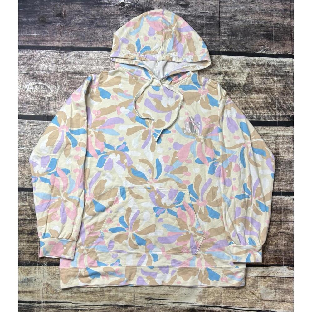 Juicy Couture Hoodie Women's Large Floral Splatter Drawstring